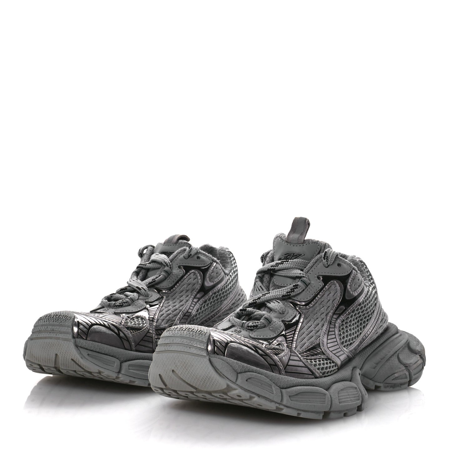 Distressed Mesh Rubber Womens 3XL Sneakers 39 Grey Black