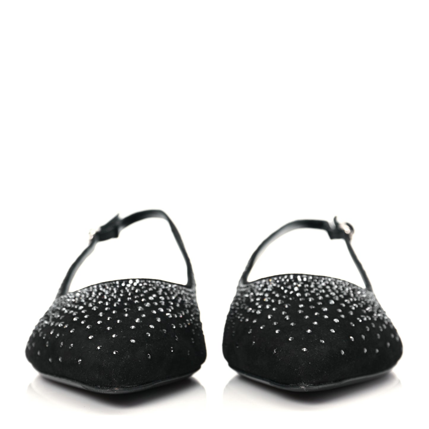 Suede Goatskin Rhinestone Brillante Ballet Flats 36.5 Black