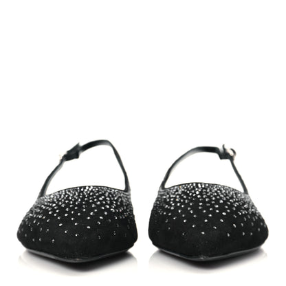 Hermes Suede Goatskin Rhinestone Brillante Ballet Flats 36.5 Black 2 of 8