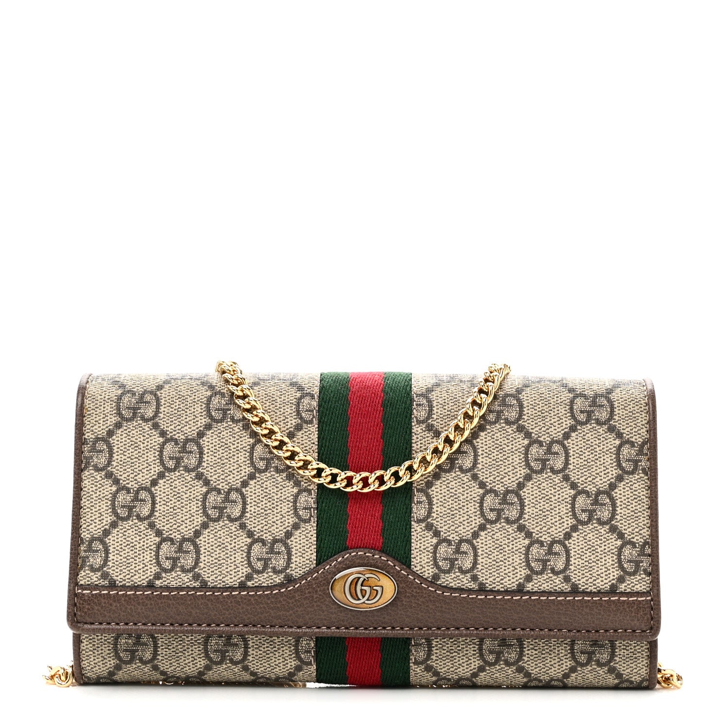 Gucci GG Supreme Monogram Web Ophidia Wallet On Chain Brown 1 of 11