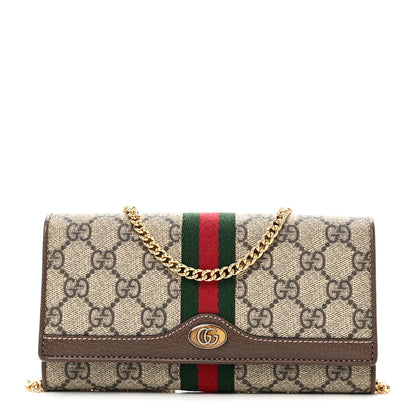 Gucci GG Supreme Monogram Web Ophidia Wallet On Chain Brown 1 of 11