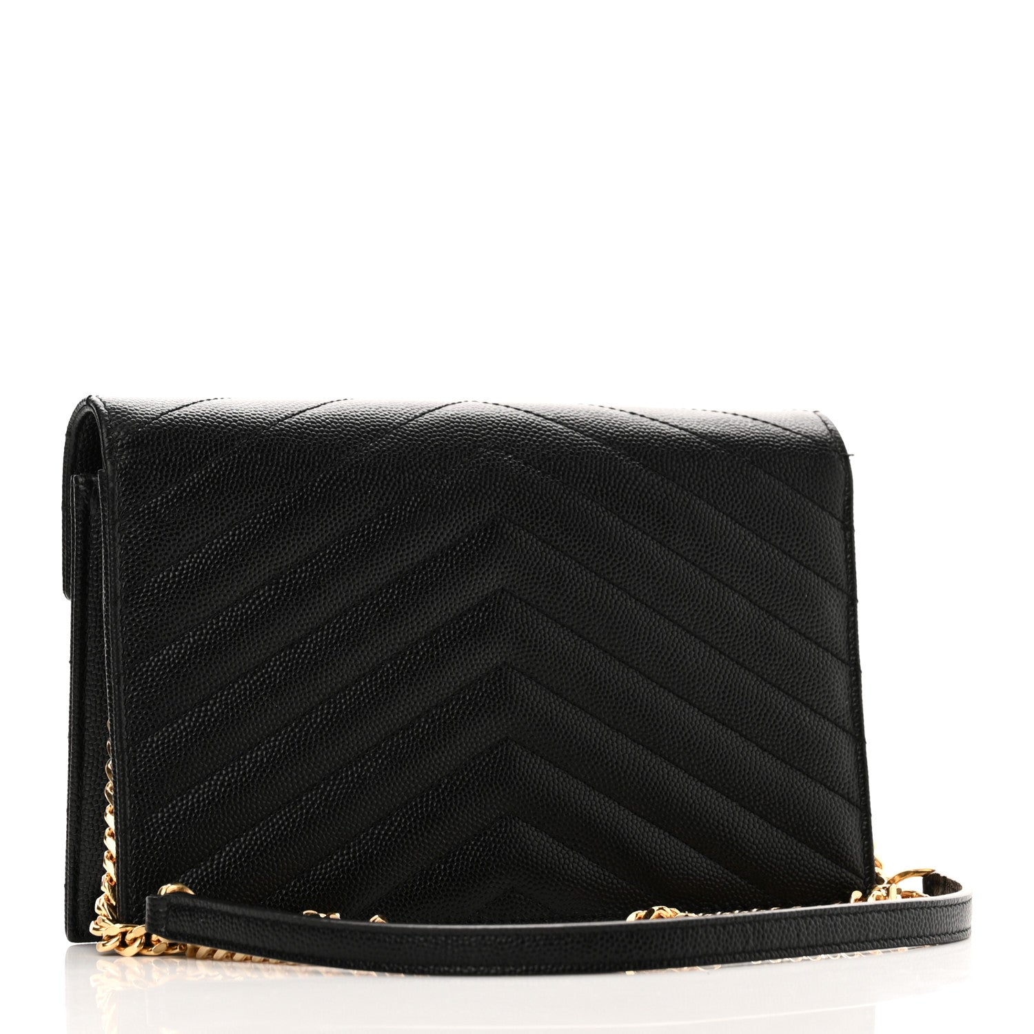 Saint Laurent Grain De Poudre Matelasse Chevron Monogram Envelope Chain Wallet Black 3 of 10