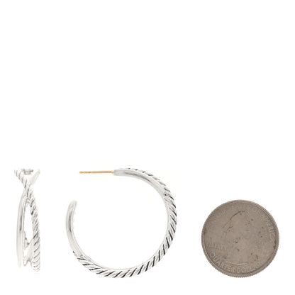 David Yurman Sterling Silver Crossover Cable Hoop Earrings 2 of 4