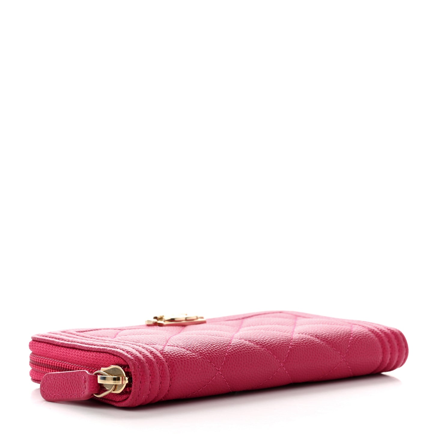 Caviar Quilted Small Boy Zip Around Wallet Fuchsia