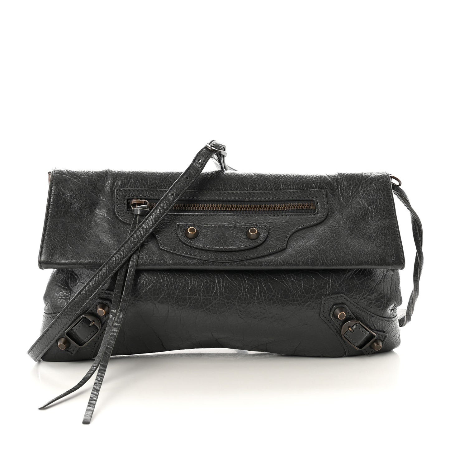 Agneau Classic Hardware Envelope Strap Clutch Gris Fossile
