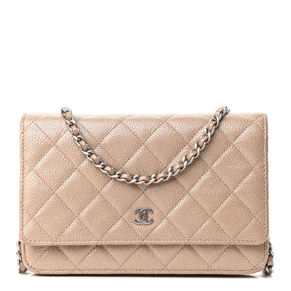 Chanel Pearly Caviar Quilted Wallet On Chain WOC Dark Beige 1 of 9