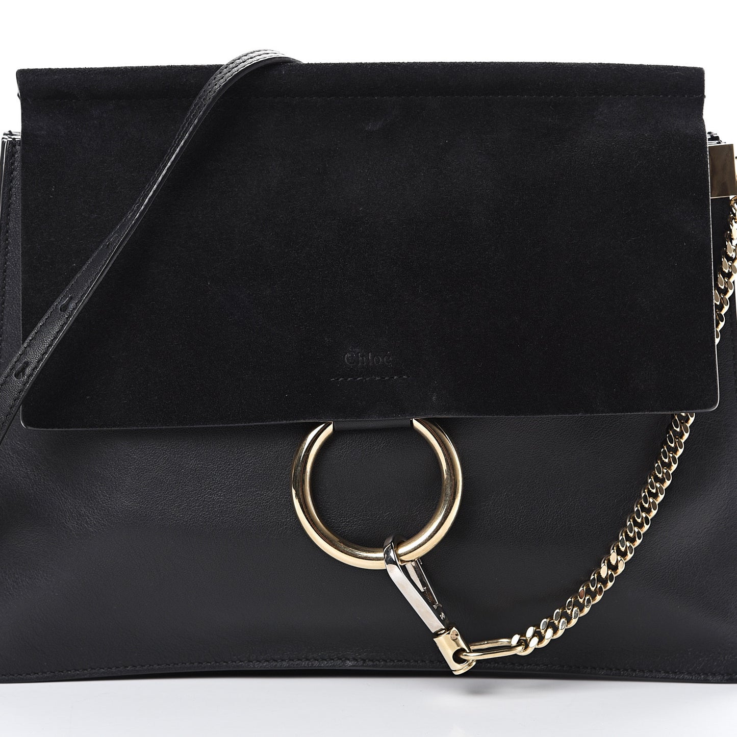 Suede Calfskin Medium Faye Shoulder Bag Black
