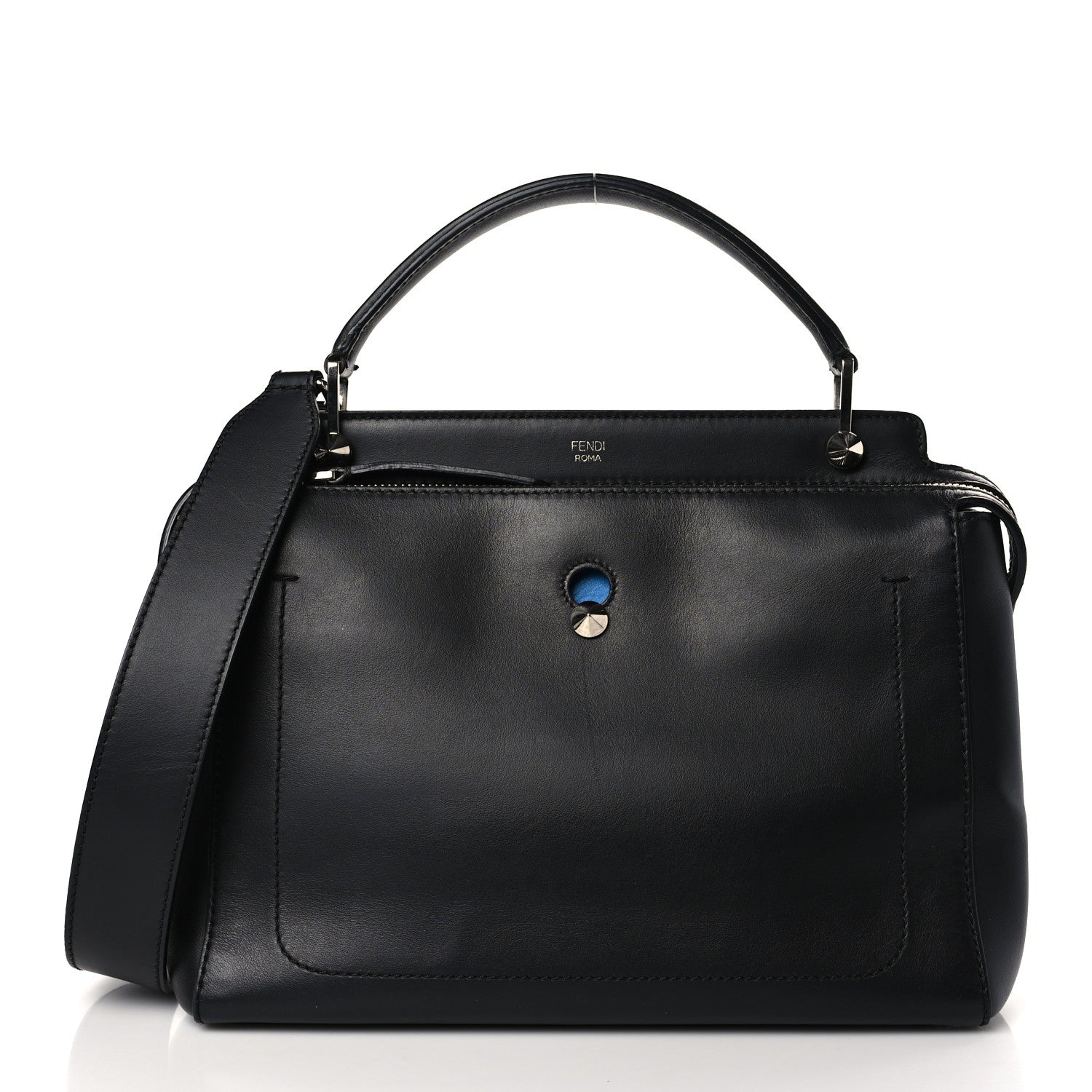 Fendi Vitello Baltico Dolce DotCom Satchel Black Blue Royal 3 of 11