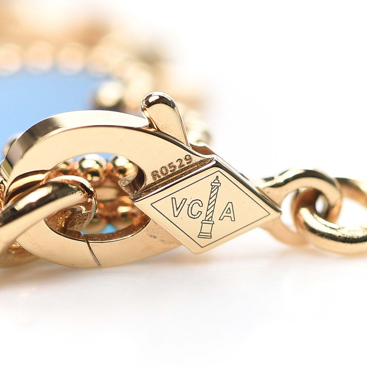 18K Yellow Gold Blue Agate 5 Motifs Vintage Alhambra Bracelet