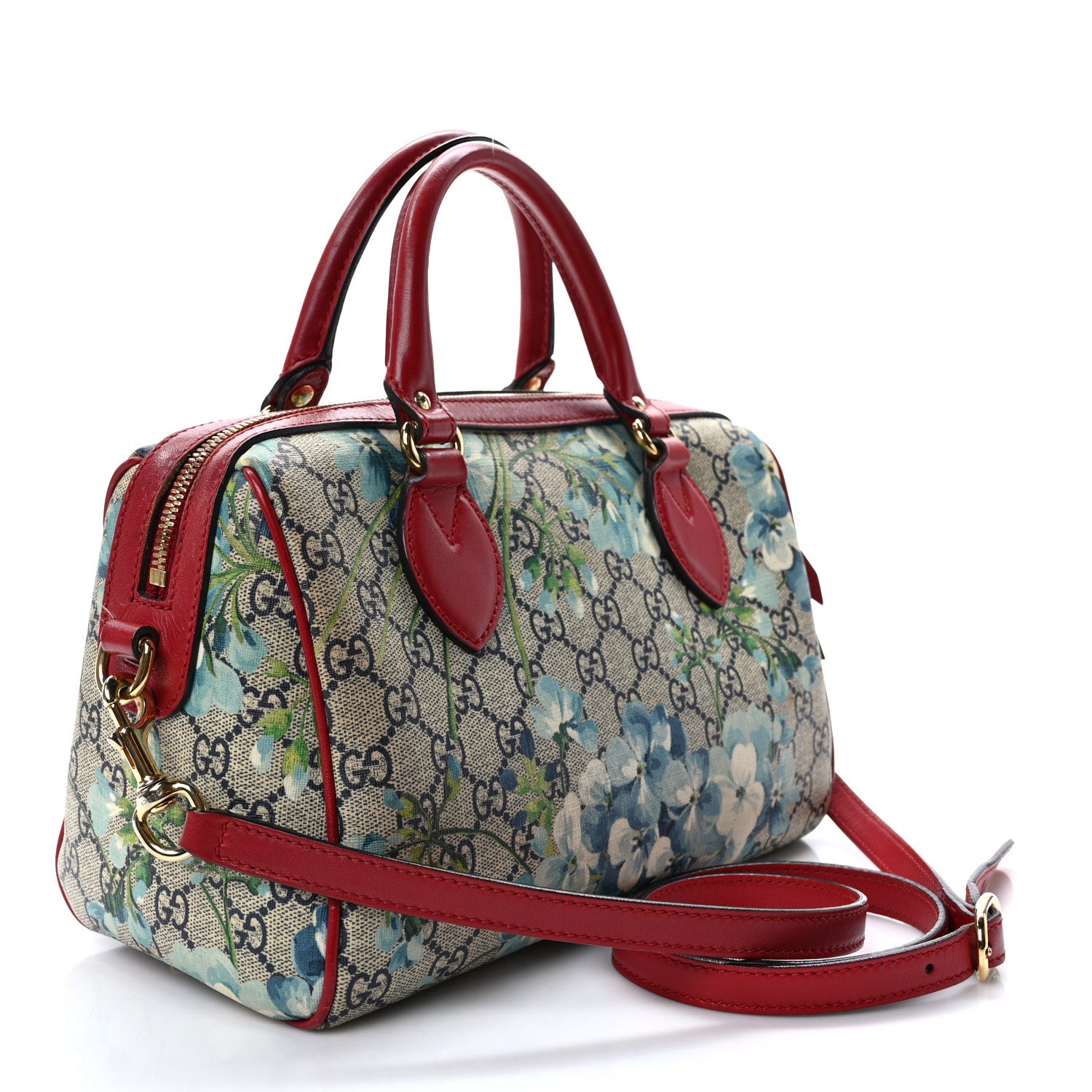 Gucci Supreme Monogram Blooms Small Boston Beige Blue Navy Hibiscus Red 3 of 12