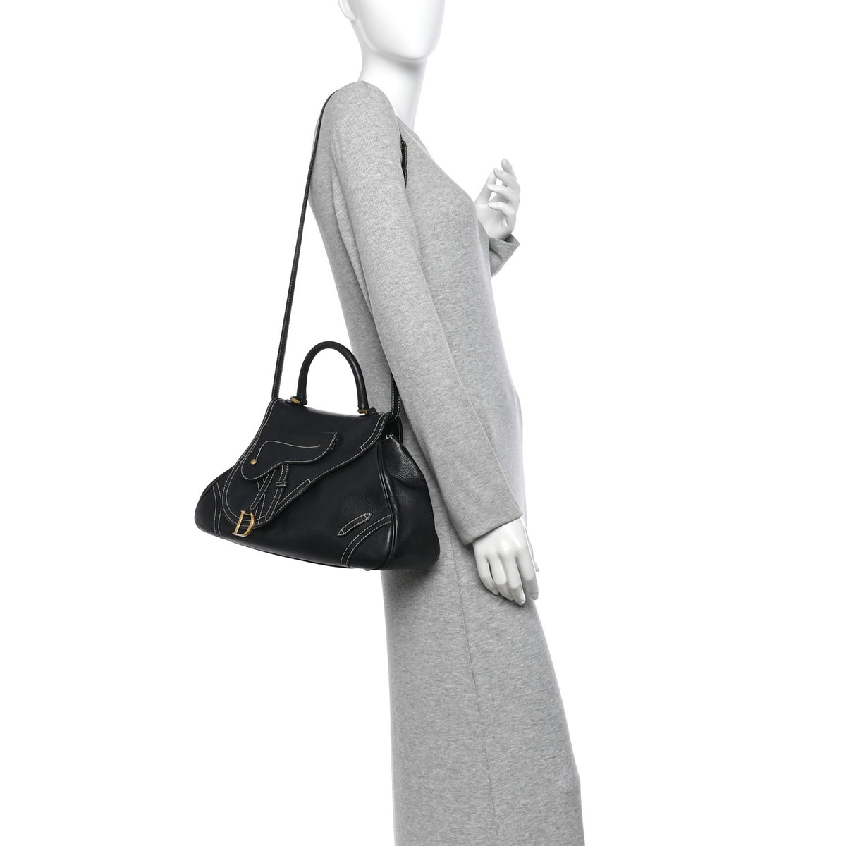 Christian Dior Calfskin Saddle Top Handle Satchel Black 2 of 16