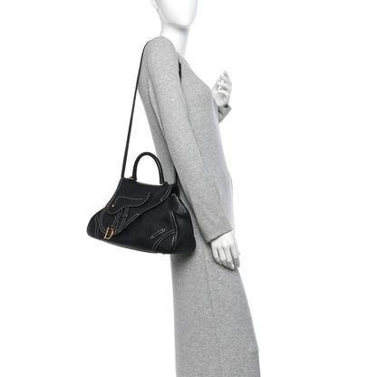 Christian Dior Calfskin Saddle Top Handle Satchel Black 2 of 16