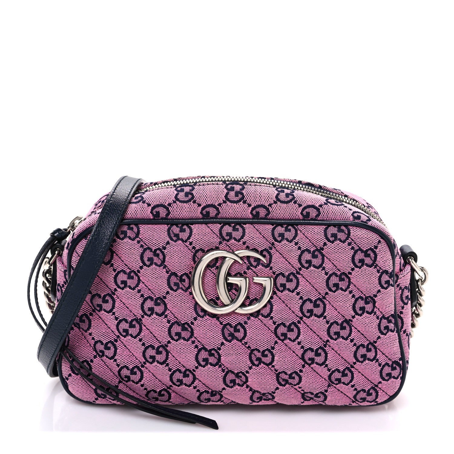 Gucci Monogram Multicolor Matelasse Diagonal Small GG Marmont Chain Shoulder Bag Pink Blue 1 of 10