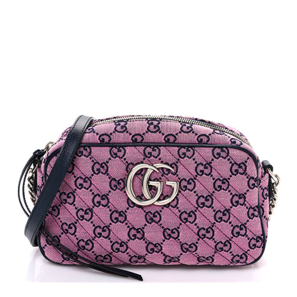 Gucci Monogram Multicolor Matelasse Diagonal Small GG Marmont Chain Shoulder Bag Pink Blue 1 of 10