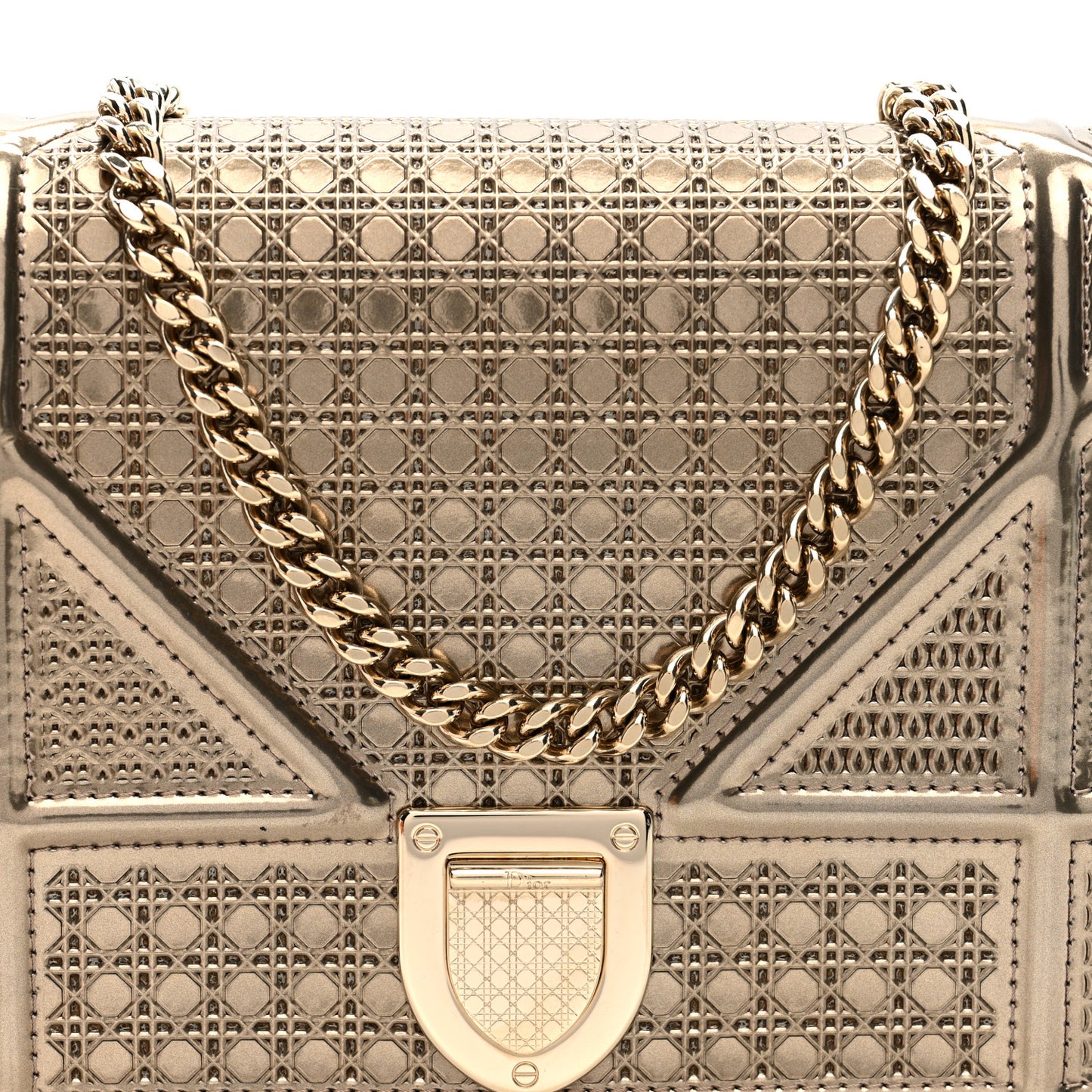 Metallic Patent Micro-Cannage Diorama Wallet on Chain Pouch Gold