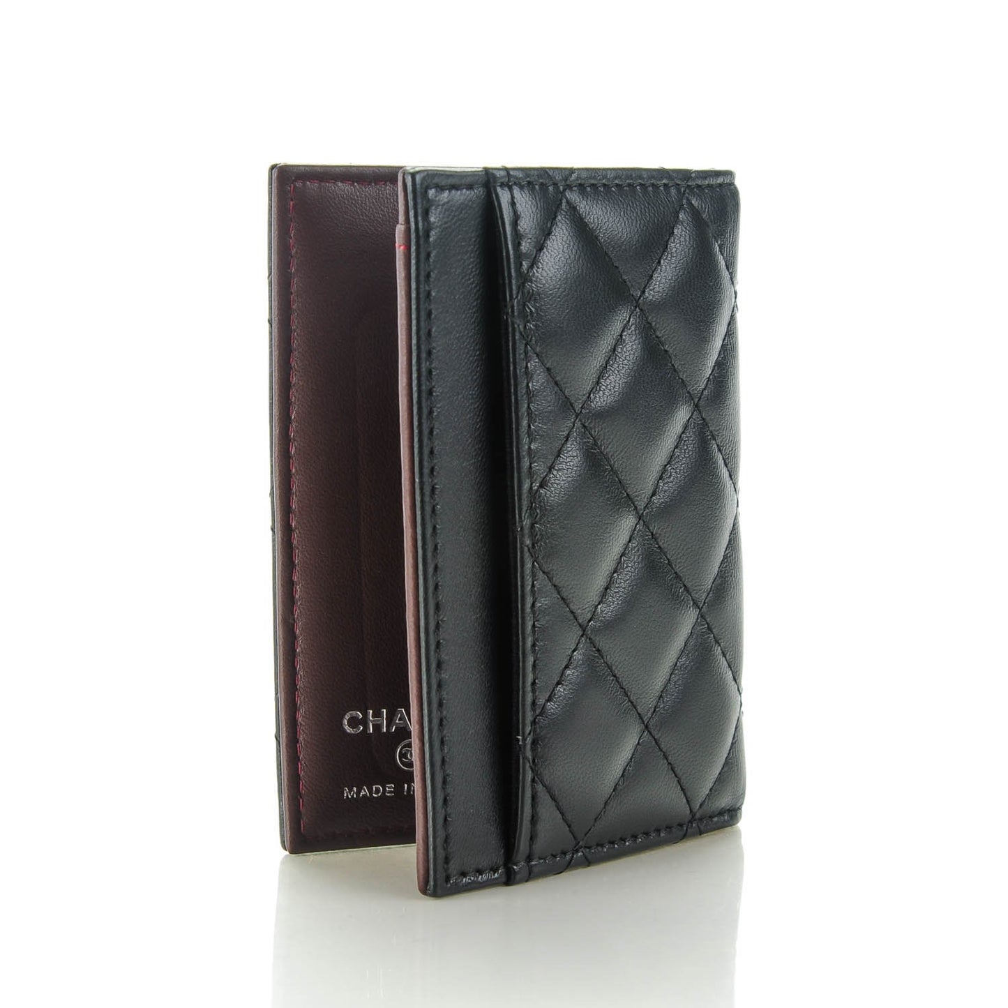 Lambskin Quilted Card Holder Wallet Black