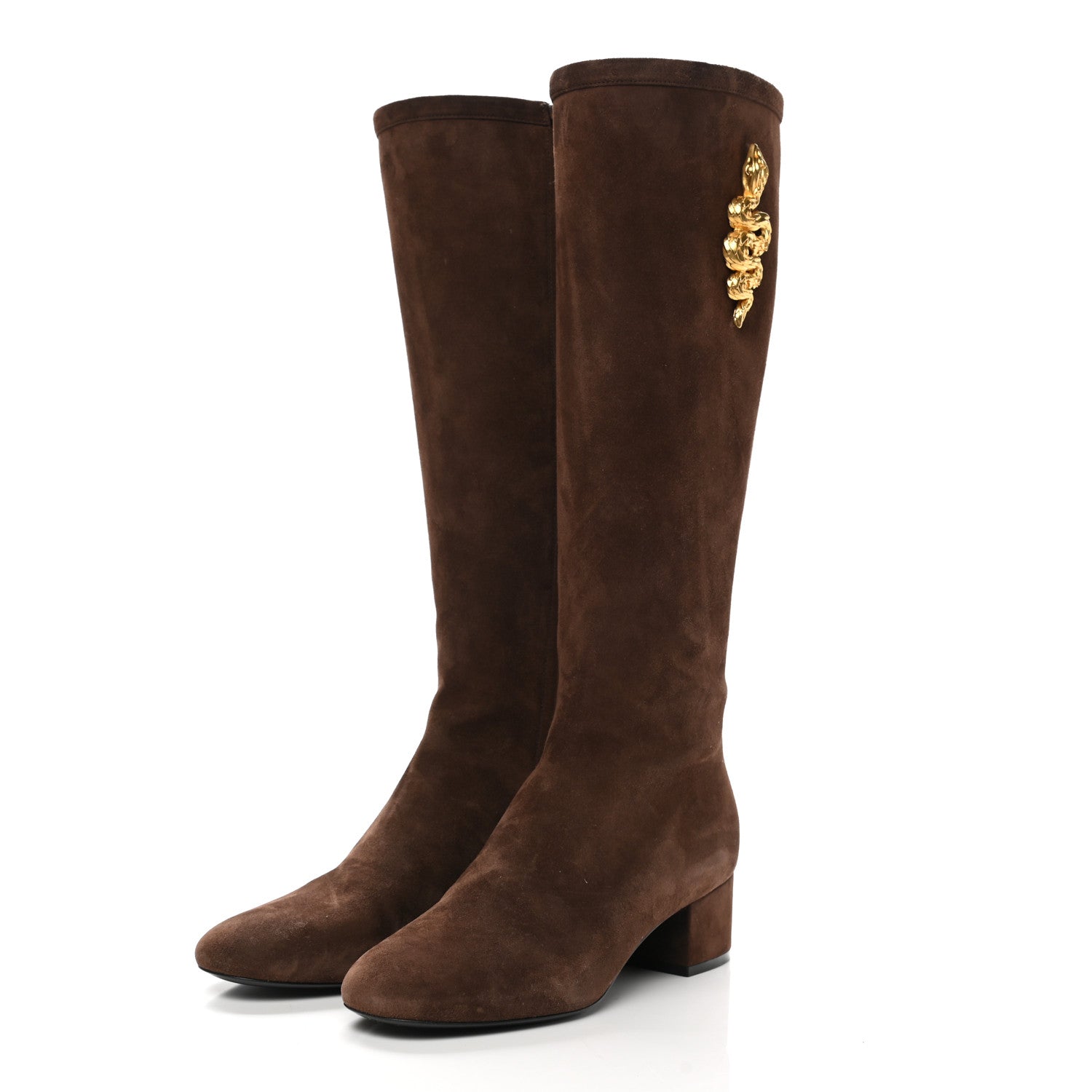 Valentino Garavani Suede Snake Maison Knee High 45mm Boots 39.5 Fondant 3 of 8