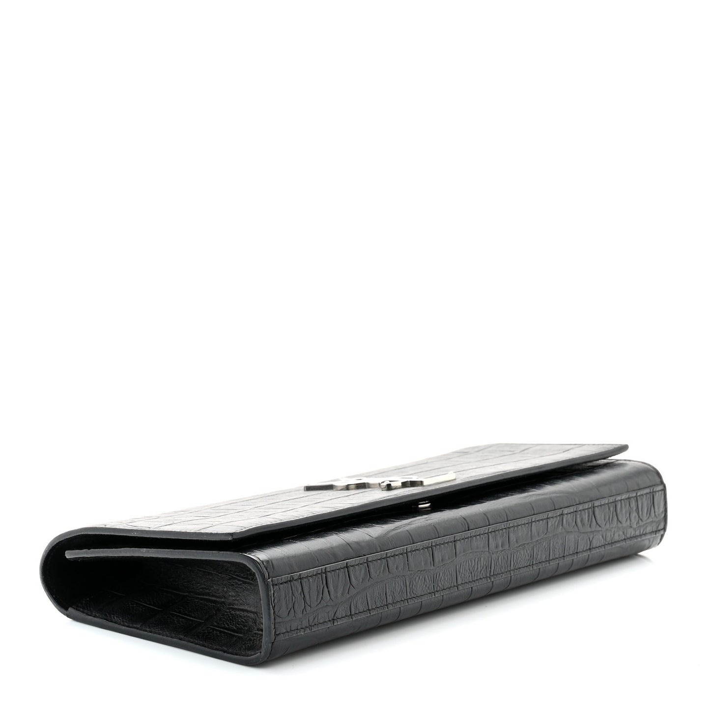 Calfskin Crocodile Embossed Classic Monogram Cassandre Clutch Black