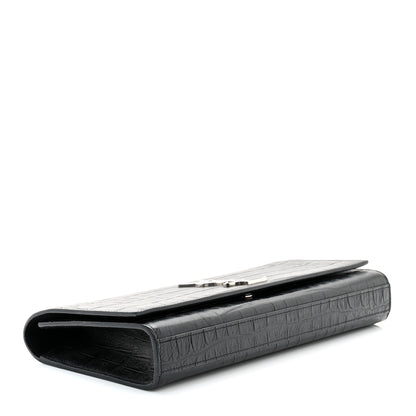 Saint Laurent Calfskin Crocodile Embossed Classic Monogram Cassandre Clutch Black 4 of 6