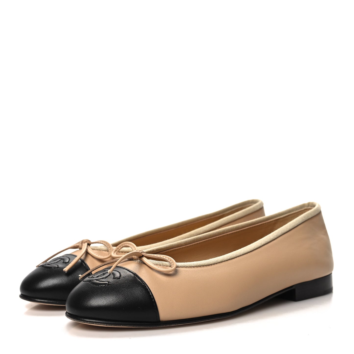 Lambskin Cap Toe CC Ballerina Flats 36 Beige Black