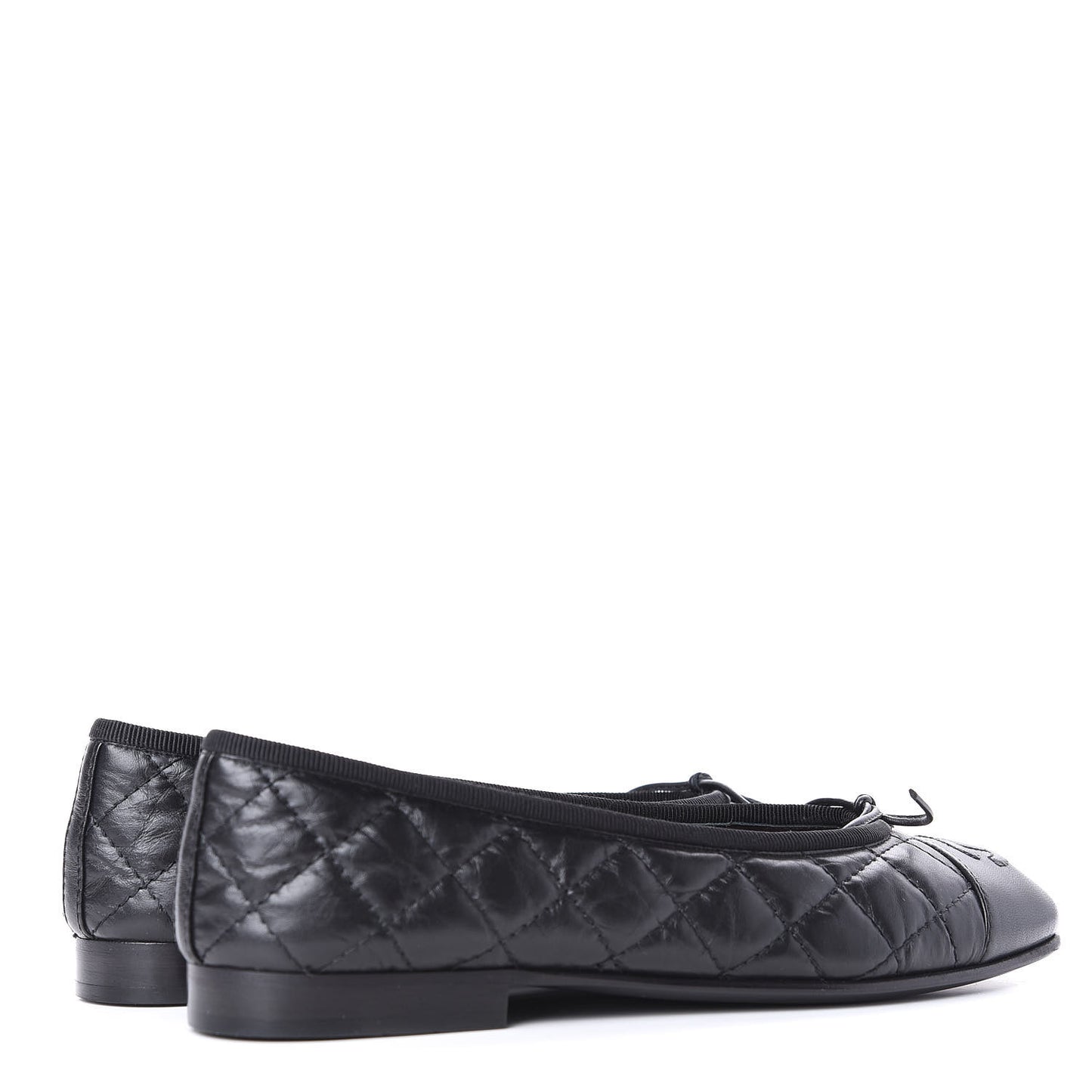 Aged Calfskin Quilted Cap Toe Ballerina Flats 35.5 Black