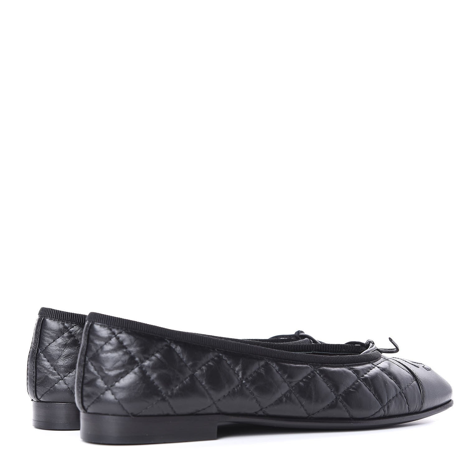 Chanel Aged Calfskin Quilted Cap Toe Ballerina Flats 35.5 Black 4 of 10