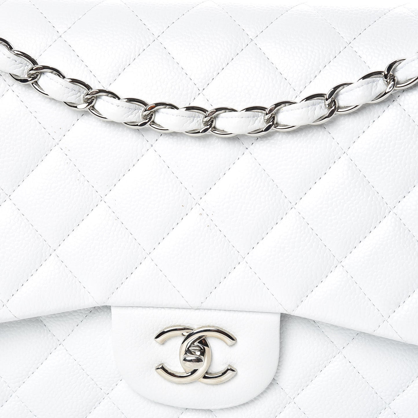 Caviar Quilted Jumbo Double Flap White