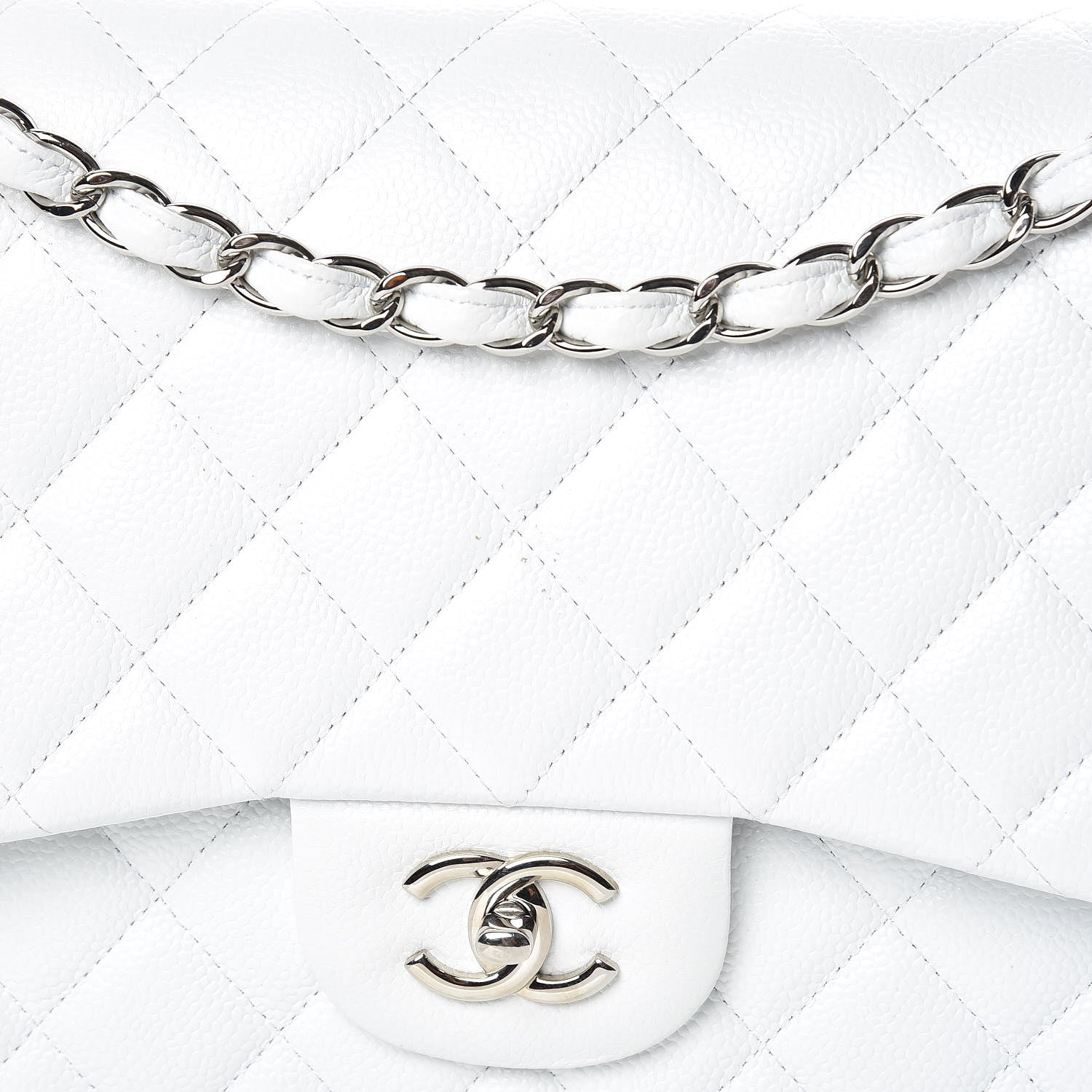 Chanel Caviar Quilted Jumbo Double Flap White 15 of 17