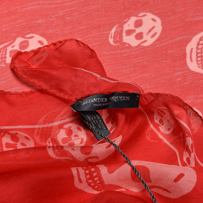 Alexander McQueen Silk Chiffon Skull Scarf Red Ivory 4 of 4