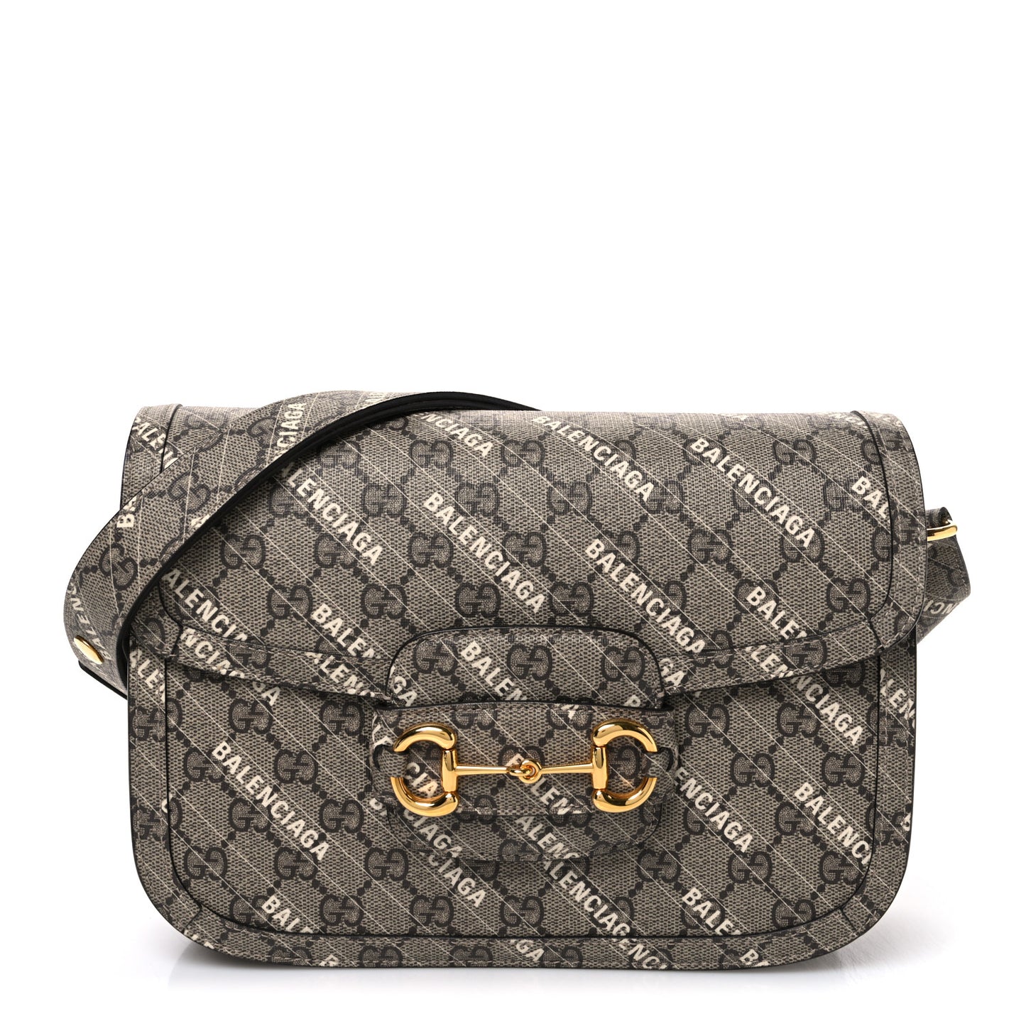 X BALENCIAGA GG Supreme Monogram Logo Print Horsebit 1955 Shoulder Bag Beige Ebony