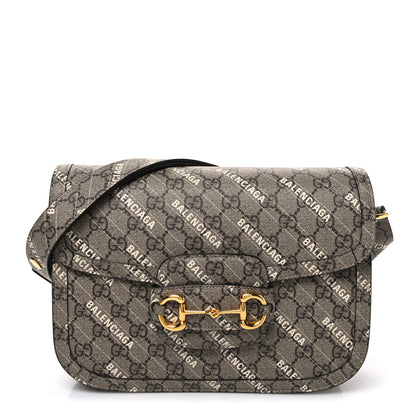 Gucci X BALENCIAGA GG Supreme Monogram Logo Print Horsebit 1955 Shoulder Bag Beige Ebony 1 of 10