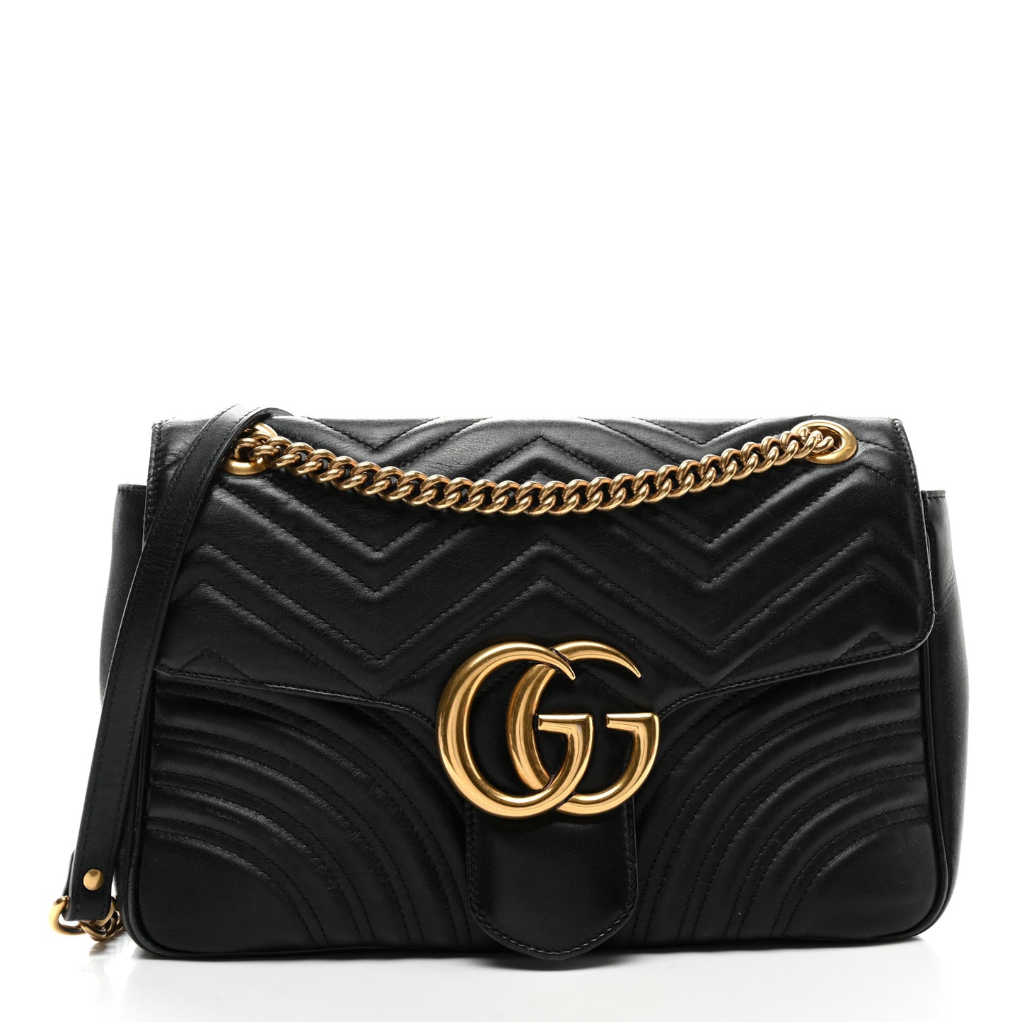 Calfskin Matelasse Medium GG Marmont Shoulder Bag Black