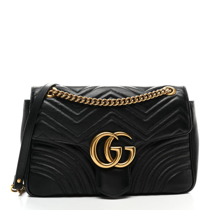 Gucci Calfskin Matelasse Medium GG Marmont Shoulder Bag Black 1 of 11