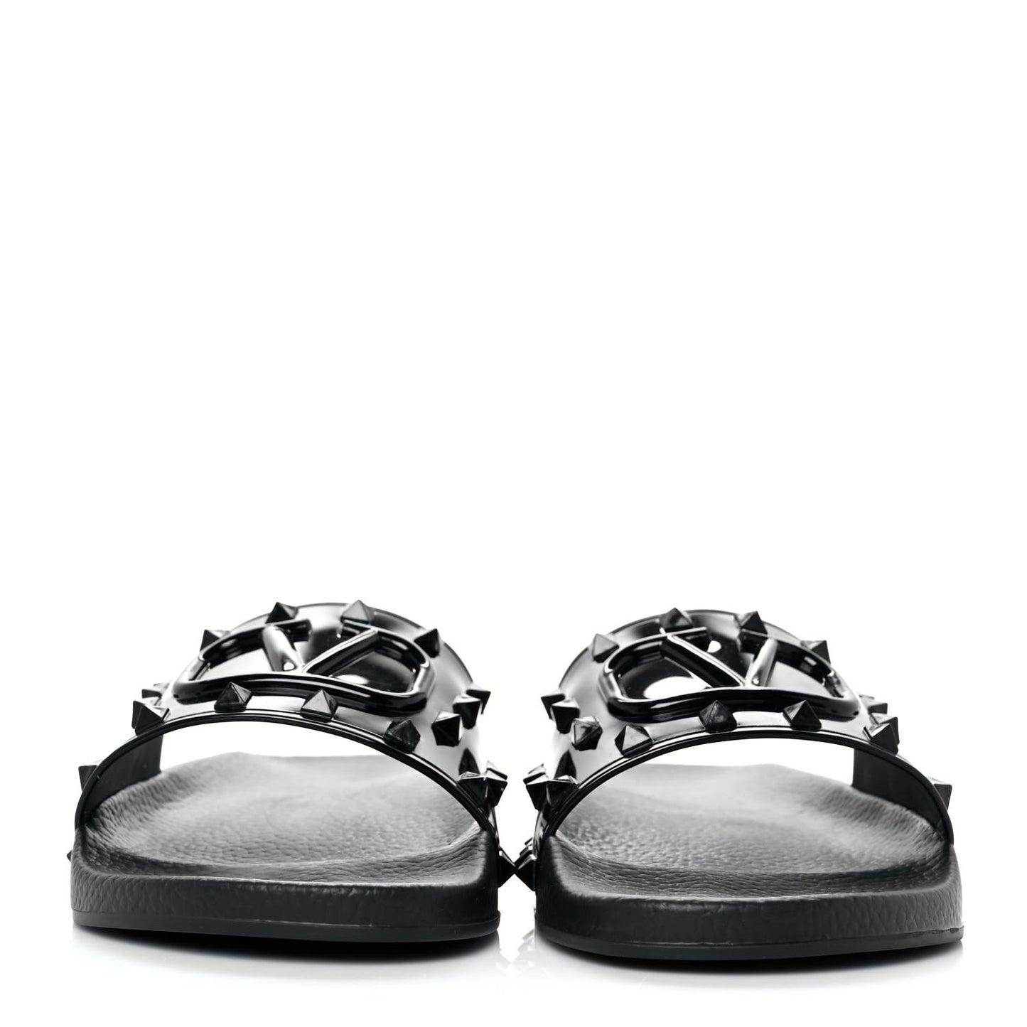 Patent Rubber Mens Rockstud VLogo Slide Sandals 42 Black