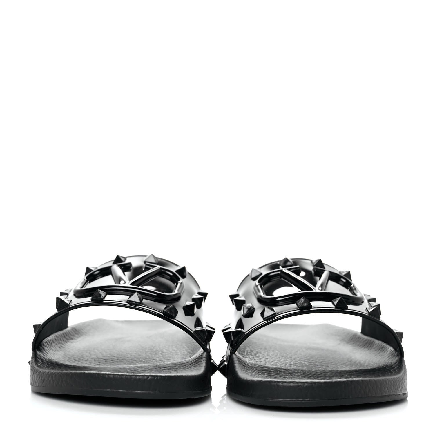Valentino Garavani Patent Rubber Mens Rockstud VLogo Slide Sandals 42 Black 2 of 7