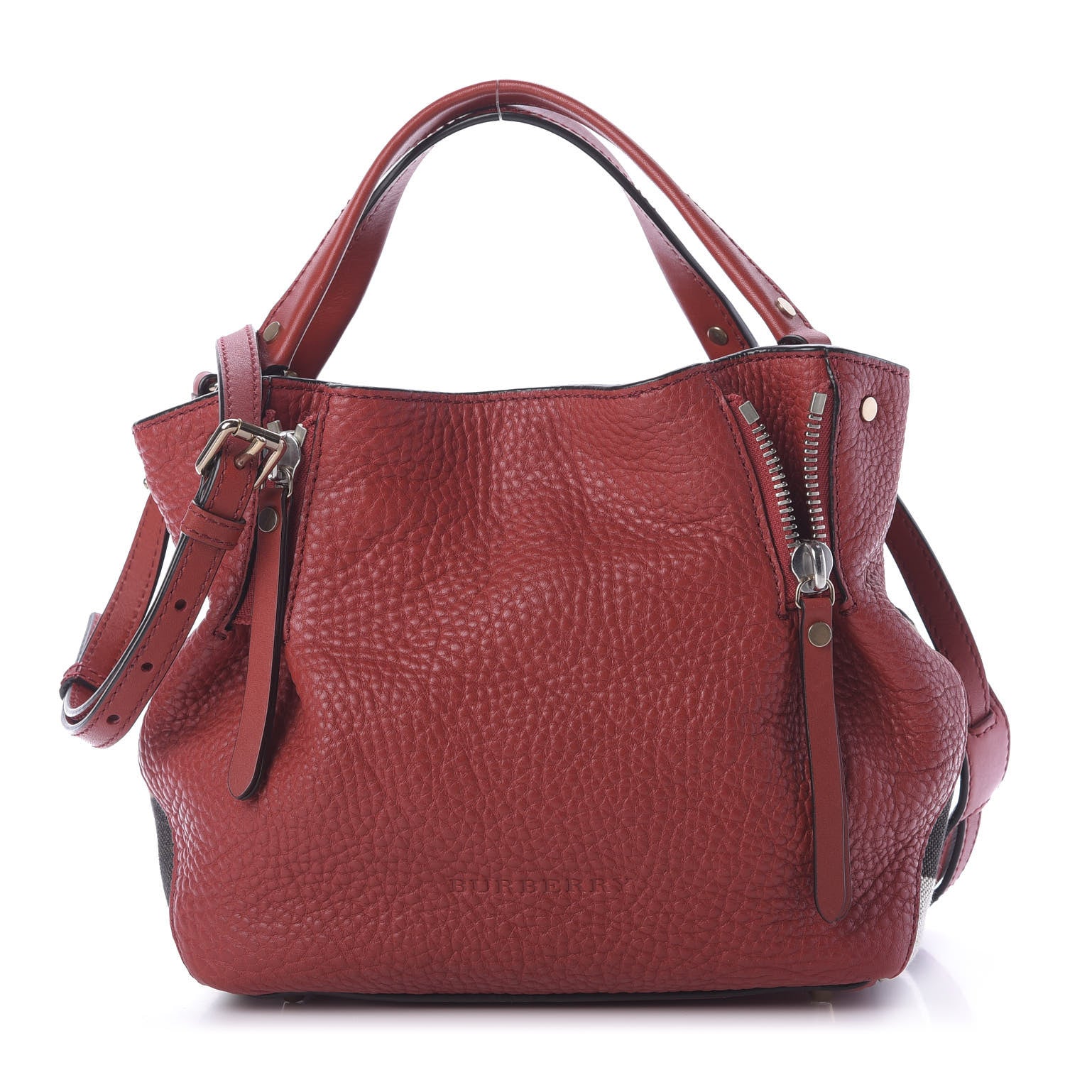 Burberry Grainy Calfskin House Check Small Maidstone Red 1 of 10