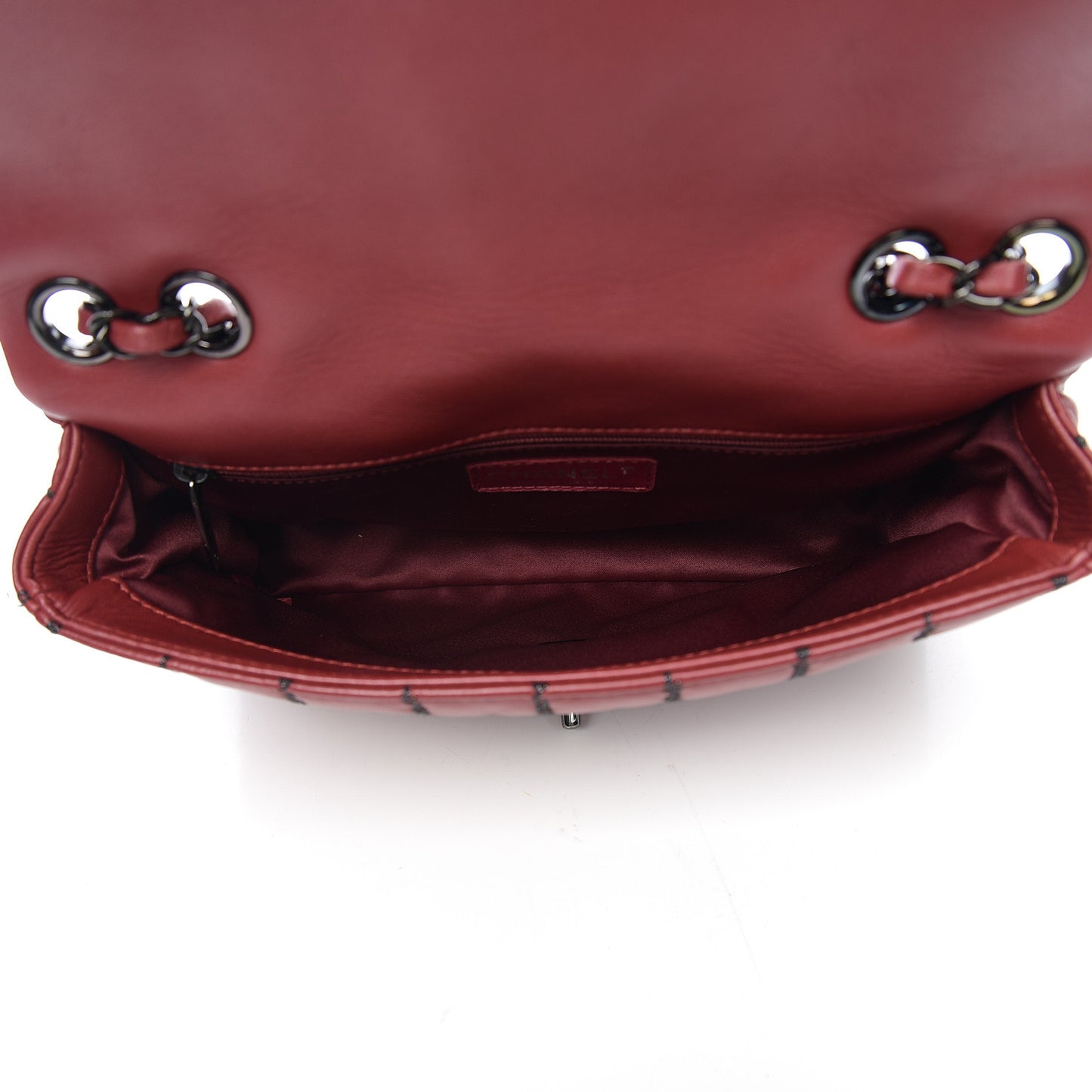 Lambskin Vertical Stitch Mini Rectangular Flap Rouge Fonce