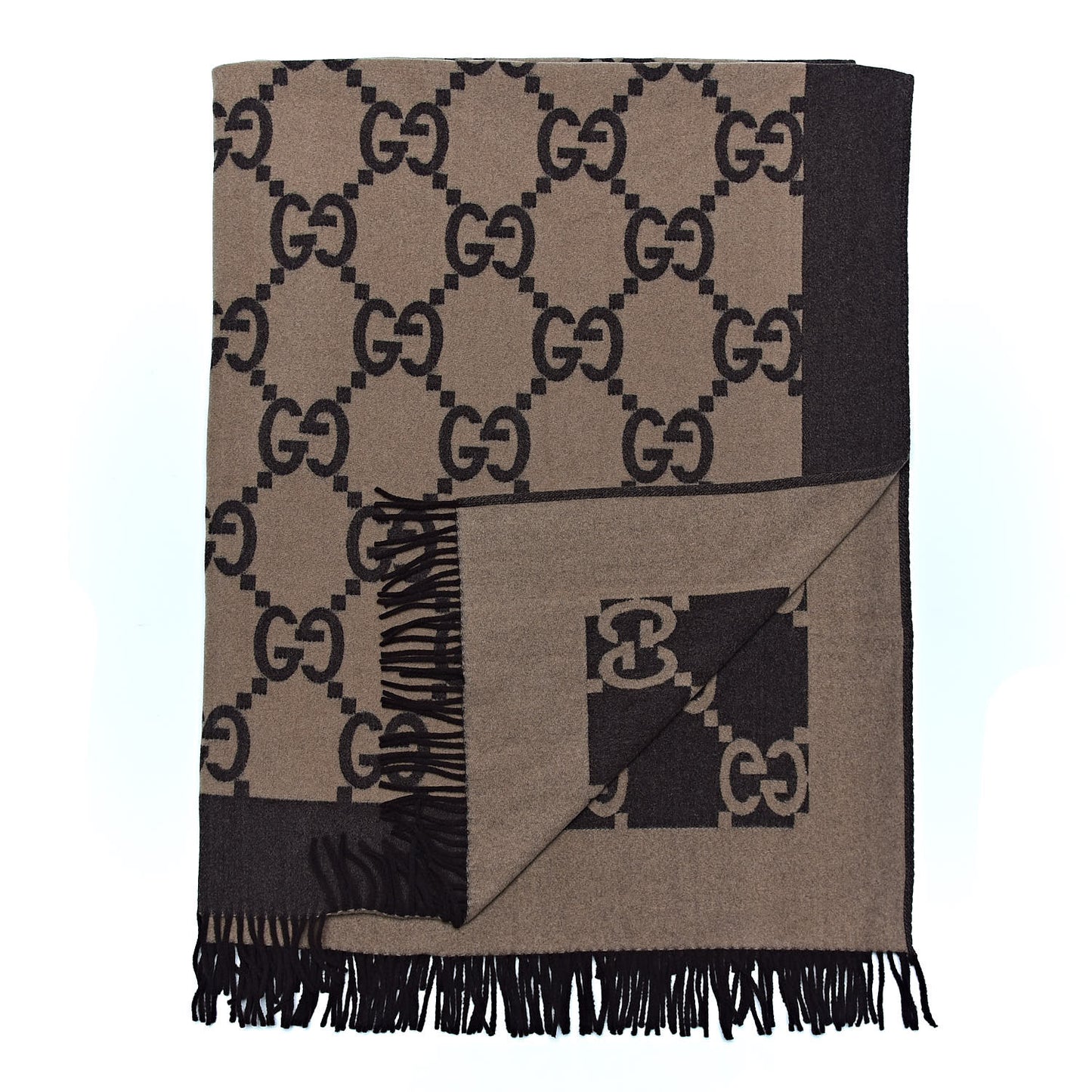 Wool Cashmere GG Monogram Blanket Dark Brown