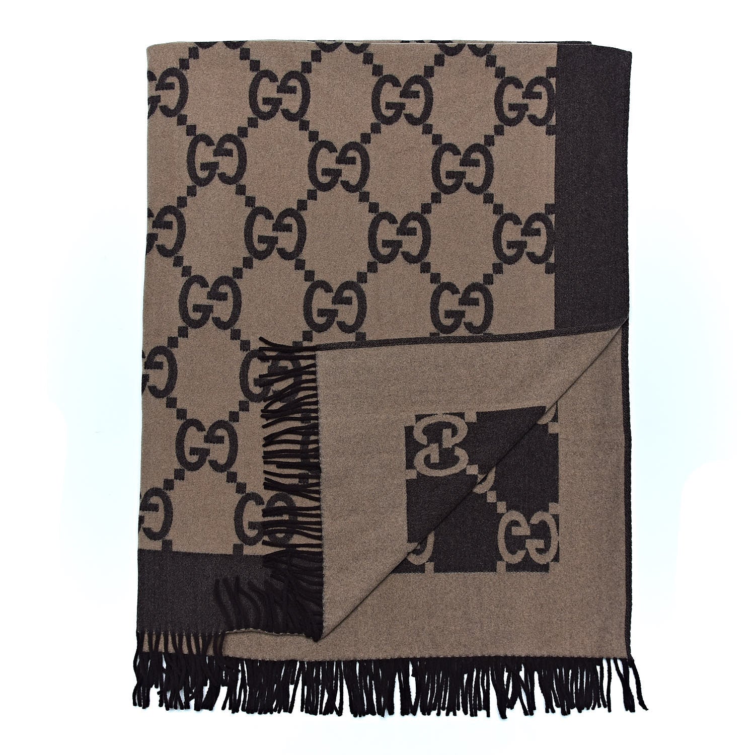 Gucci Wool Cashmere GG Monogram Blanket Dark Brown 3 of 5