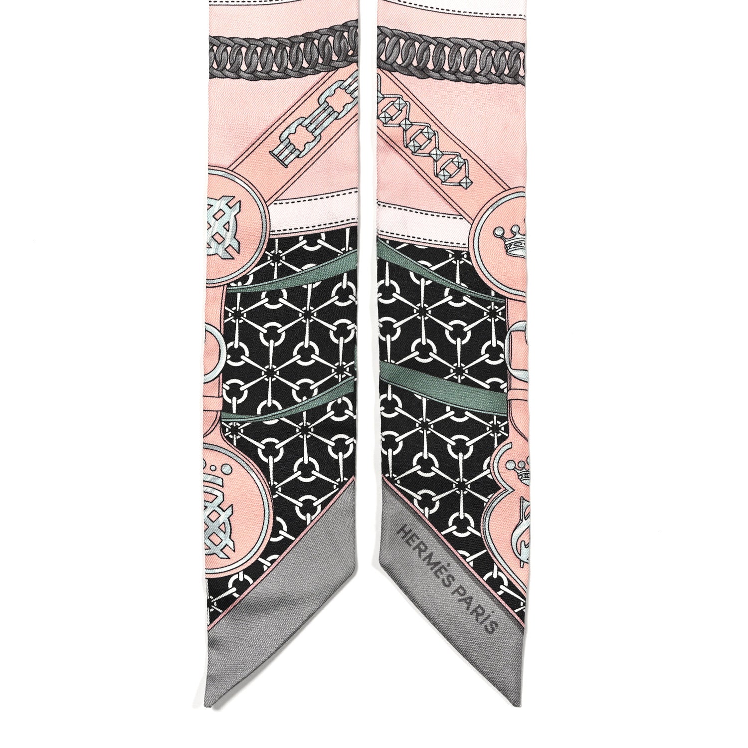 Hermes Silk La Promenade Du Matin Twilly Black Rose Poudre Celadon 2 of 4