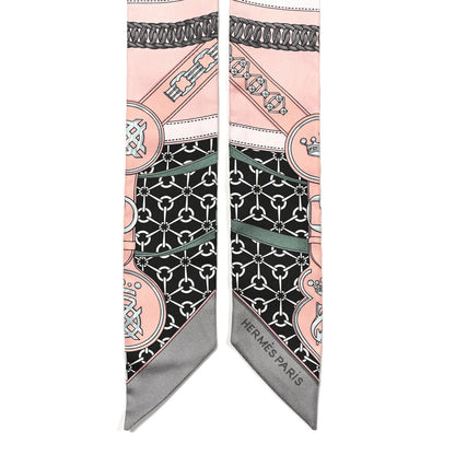 Hermes Silk La Promenade Du Matin Twilly Black Rose Poudre Celadon 2 of 4