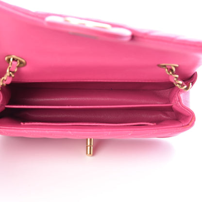 Chanel Lambskin Chevron Quilted Extra Mini Rectangular Flap Dark Pink 5 of 16