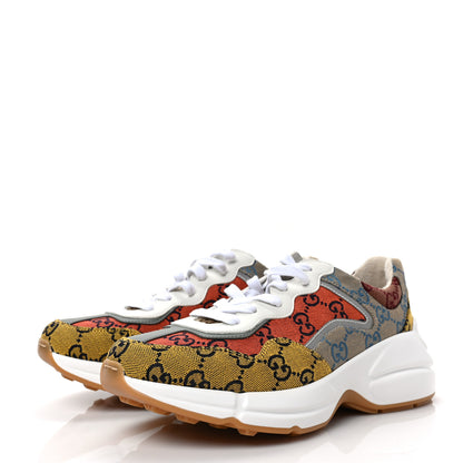 Gucci Monogram Multicolor Demetra Womens Rhyton Sneakers 38.5 Yellow Blue Great White Tabasco 3 of 7