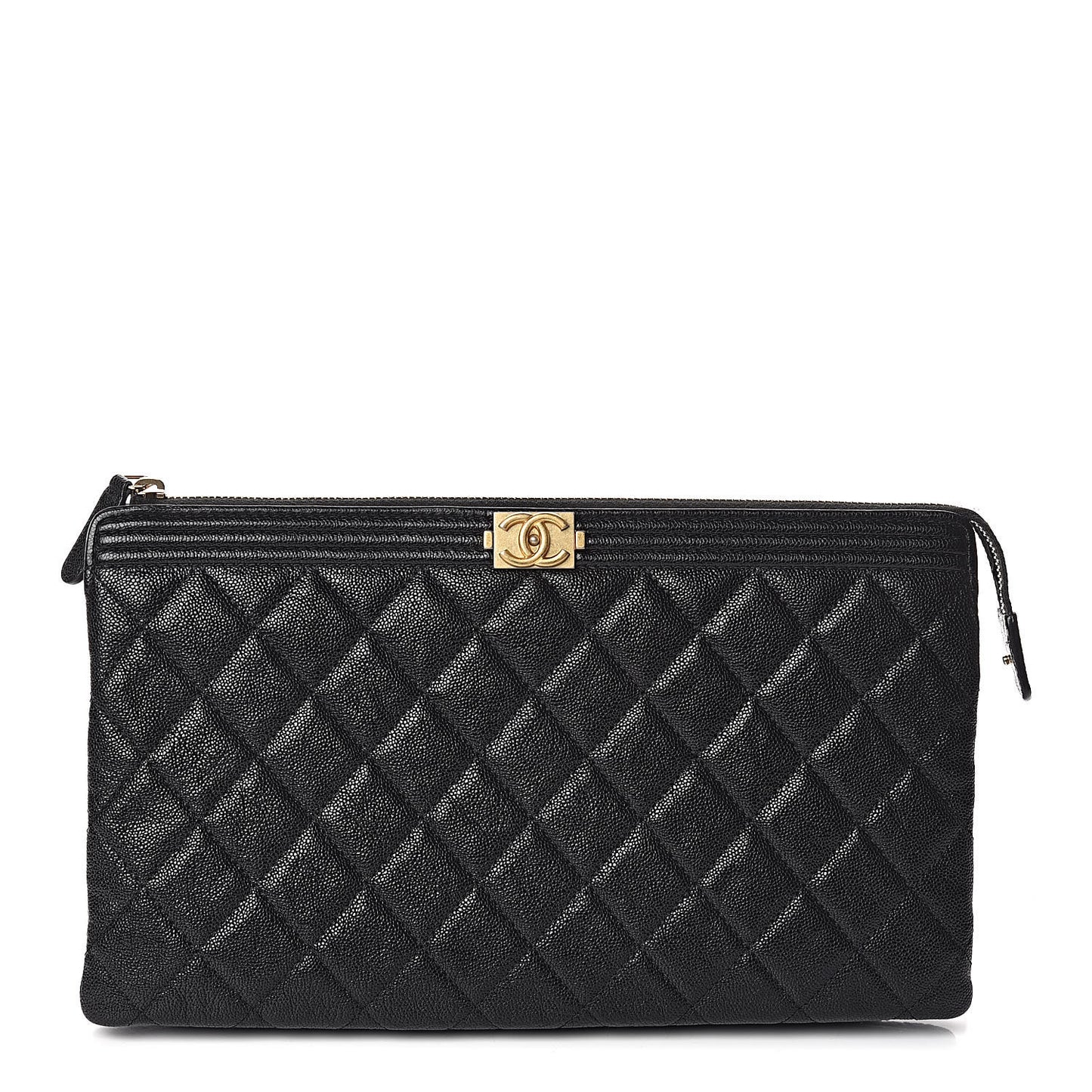 Caviar Quilted Small Zipped Boy Pouch Black
