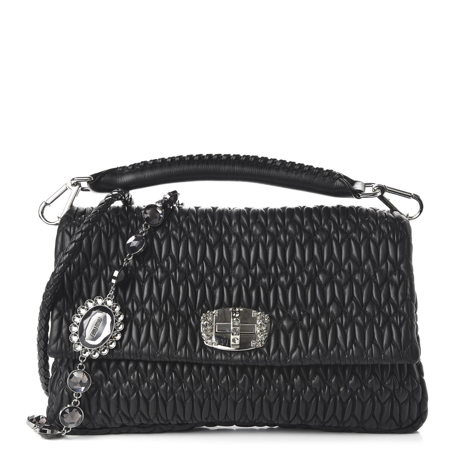 Nappa Matelasse Crystal Flap Clutch Black