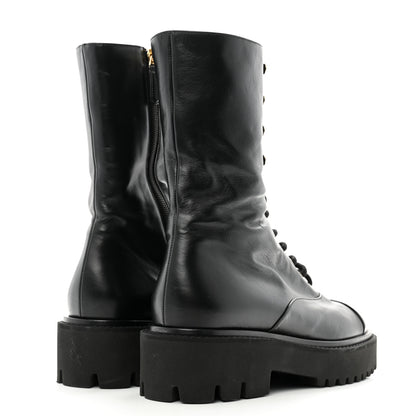 Chanel Crumpled Calfskin Patent Cap Toe Lace Up Combat Boots 39.5 Black 5 of 12