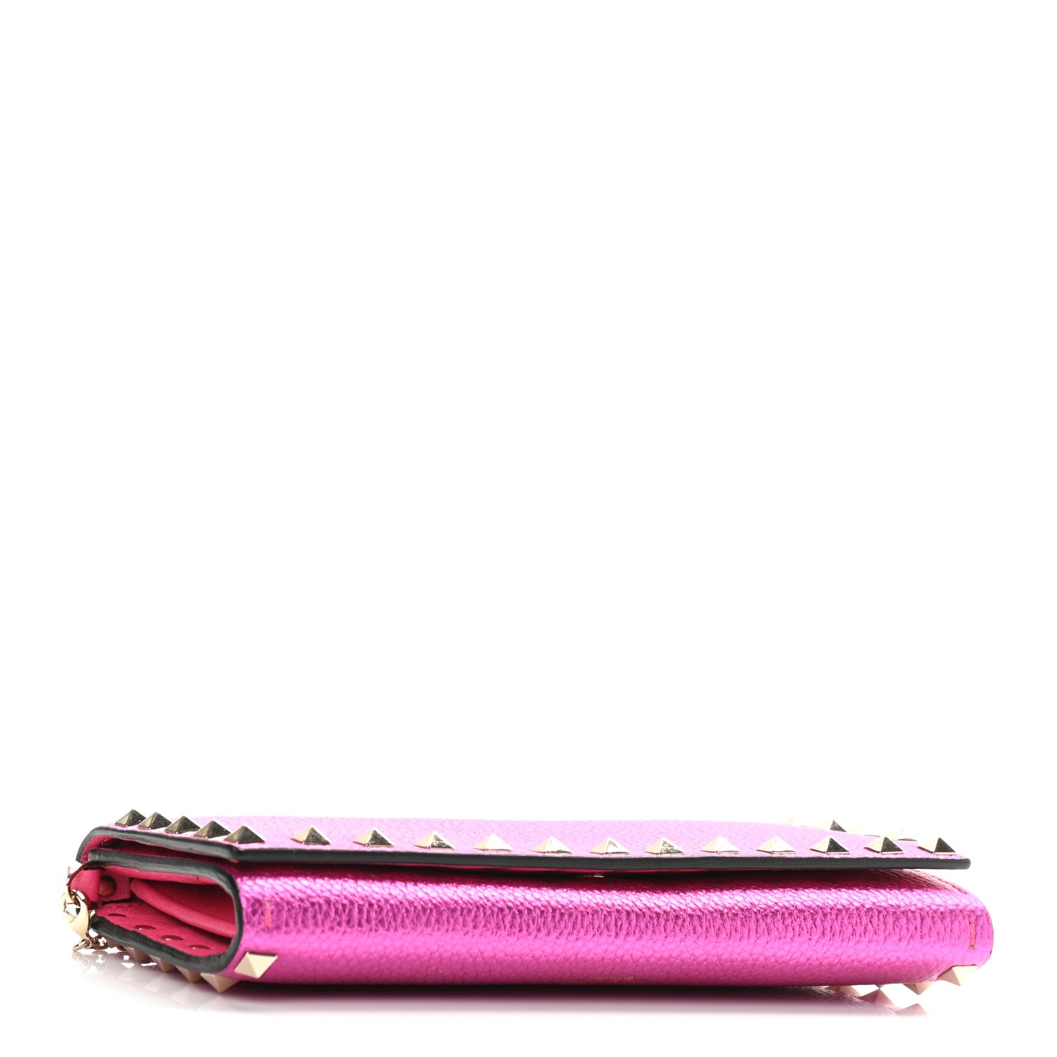 Valentino Garavani Metallic Pebbled Calfskin Rockstud Flap Wallet On Chain Peony 4 of 8