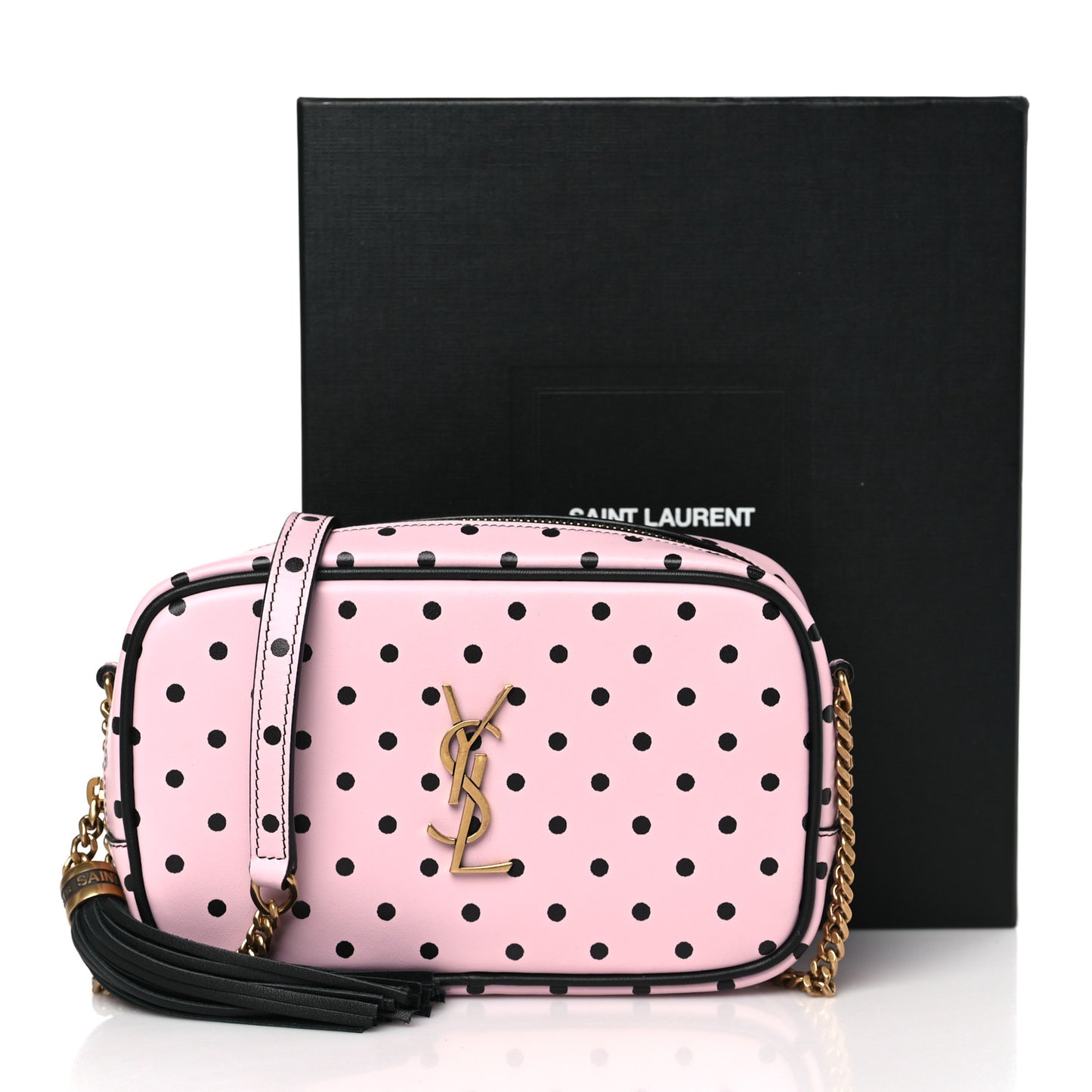 Calfskin Printed Polka Dot Mini Lou Camera Bag Pink Black