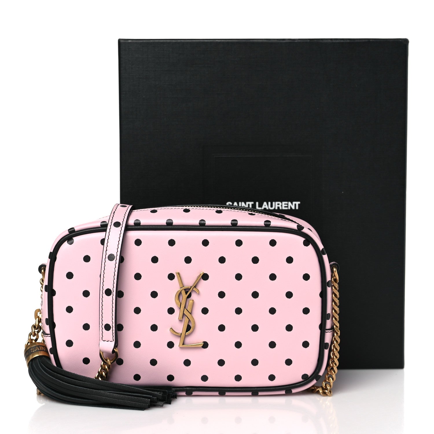 Saint Laurent Calfskin Printed Polka Dot Mini Lou Camera Bag Pink Black 10 of 10