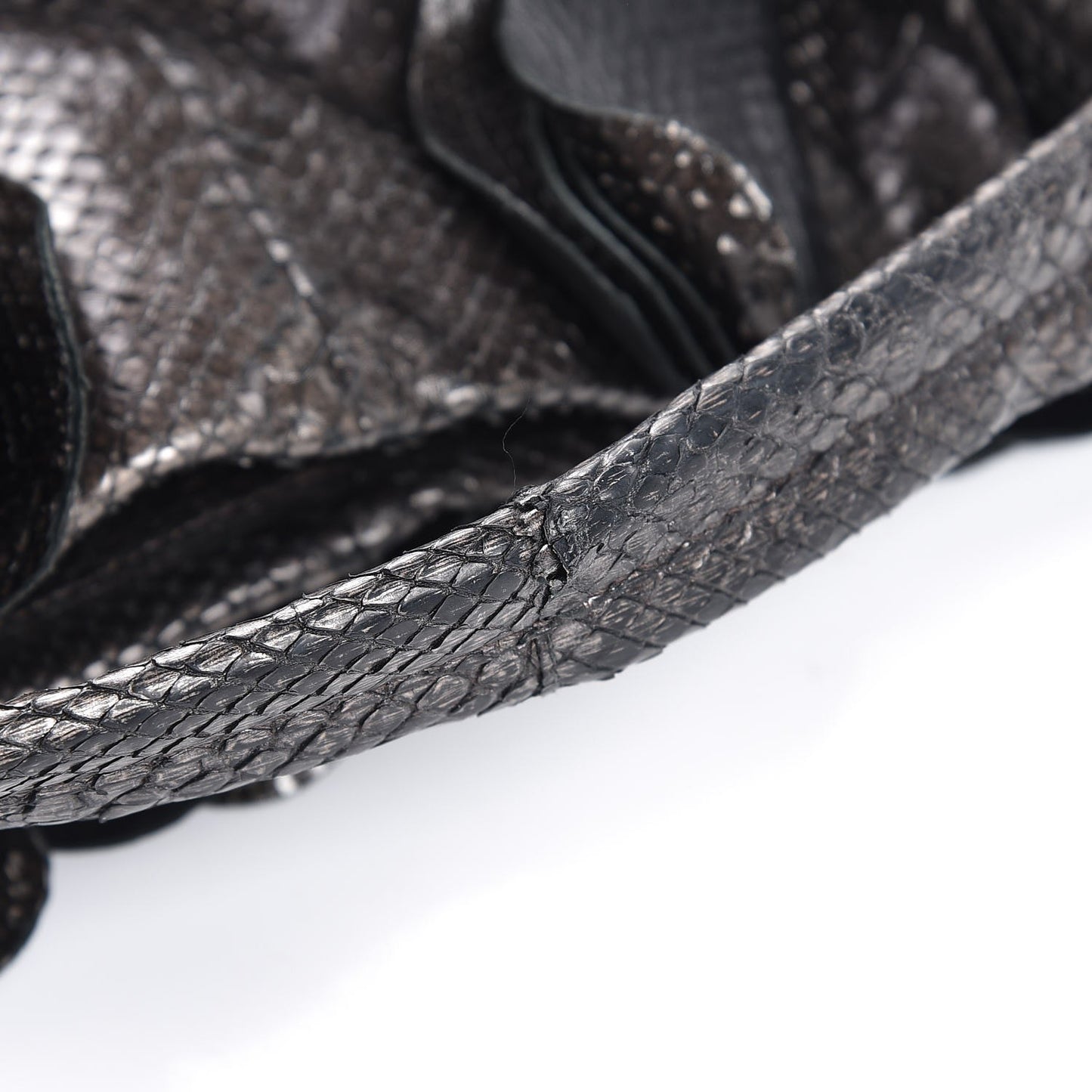 Metallic Python Ruffle Tote